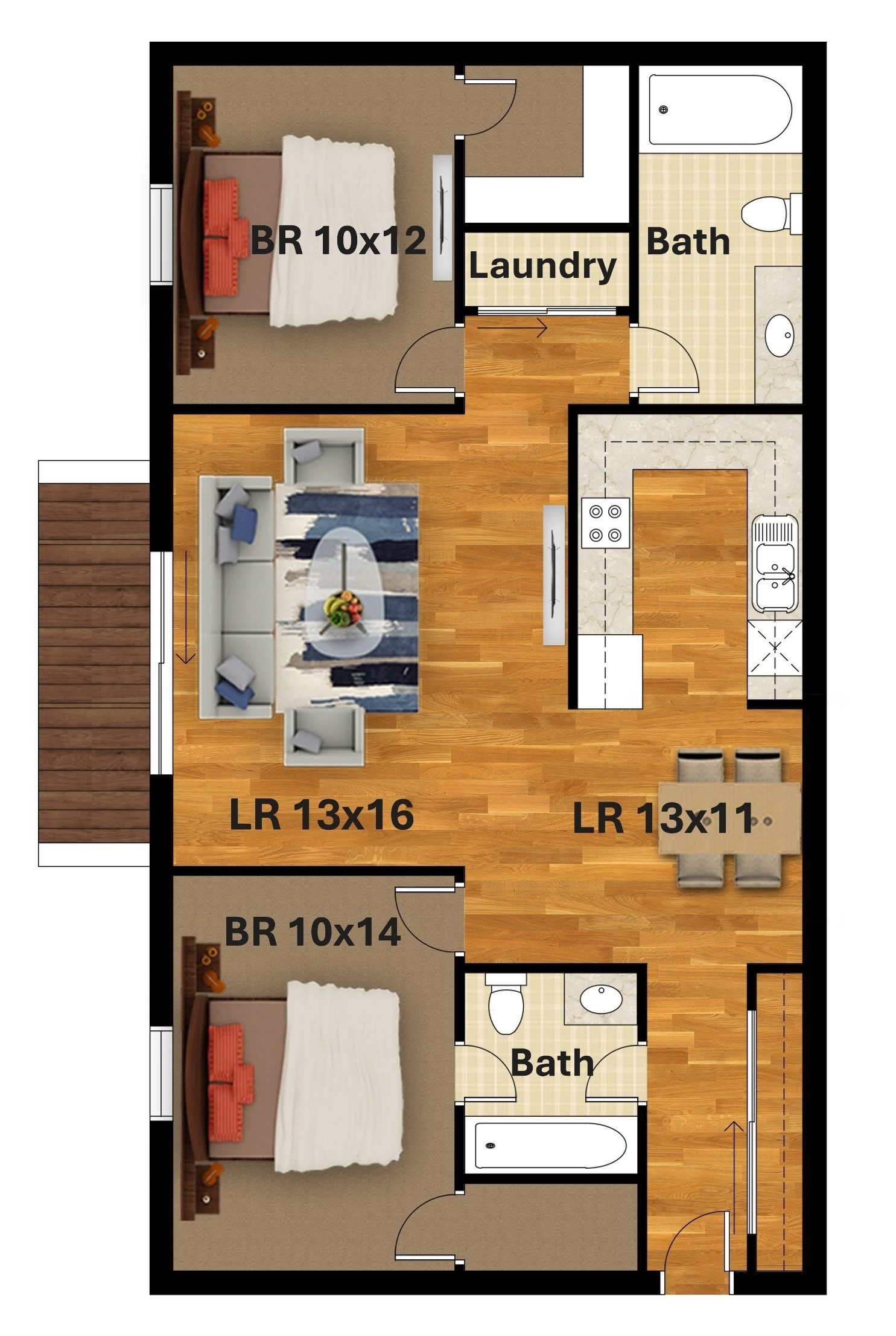 Two Bedroom Two Bath Ridge floor plan